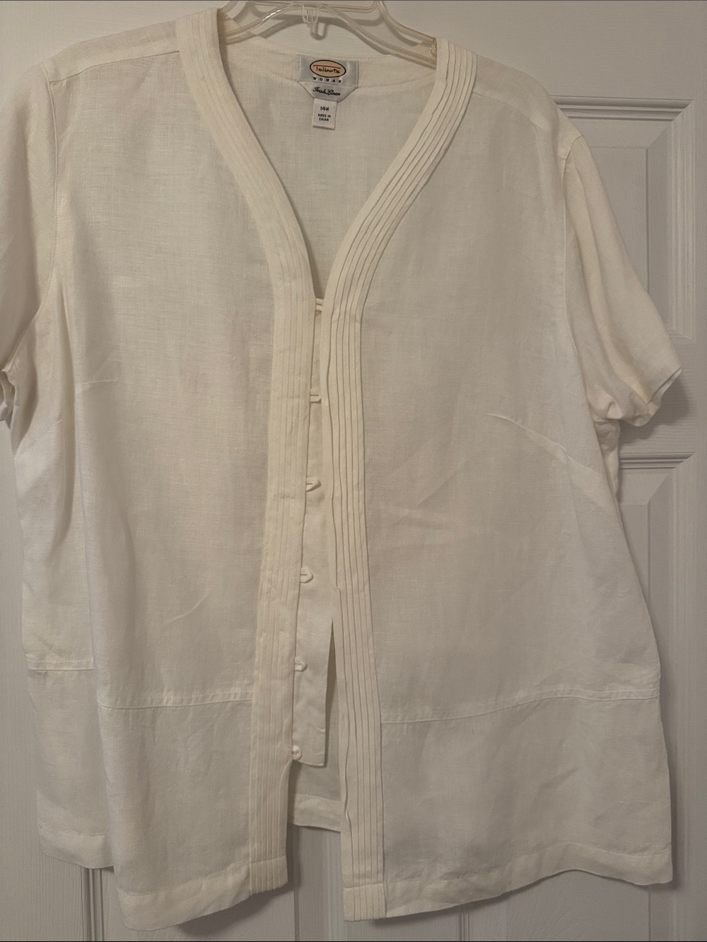 Talbots White Linen-Blend Short-Sleeve Button Front Shirt